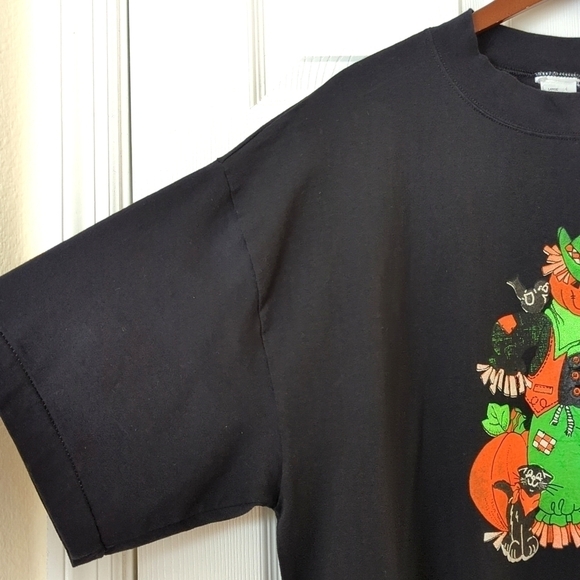 80's Vintage Halloween Scarecrow Pumpkins Short Sleeve Crewneck T-shirt Black L - Picture 5 of 10